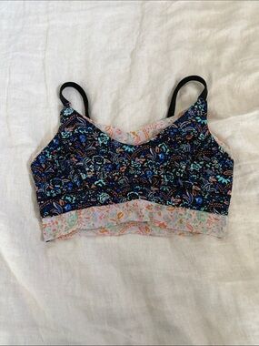 FP Movement by Free People Floral Print Sports Bra in Black and Blue